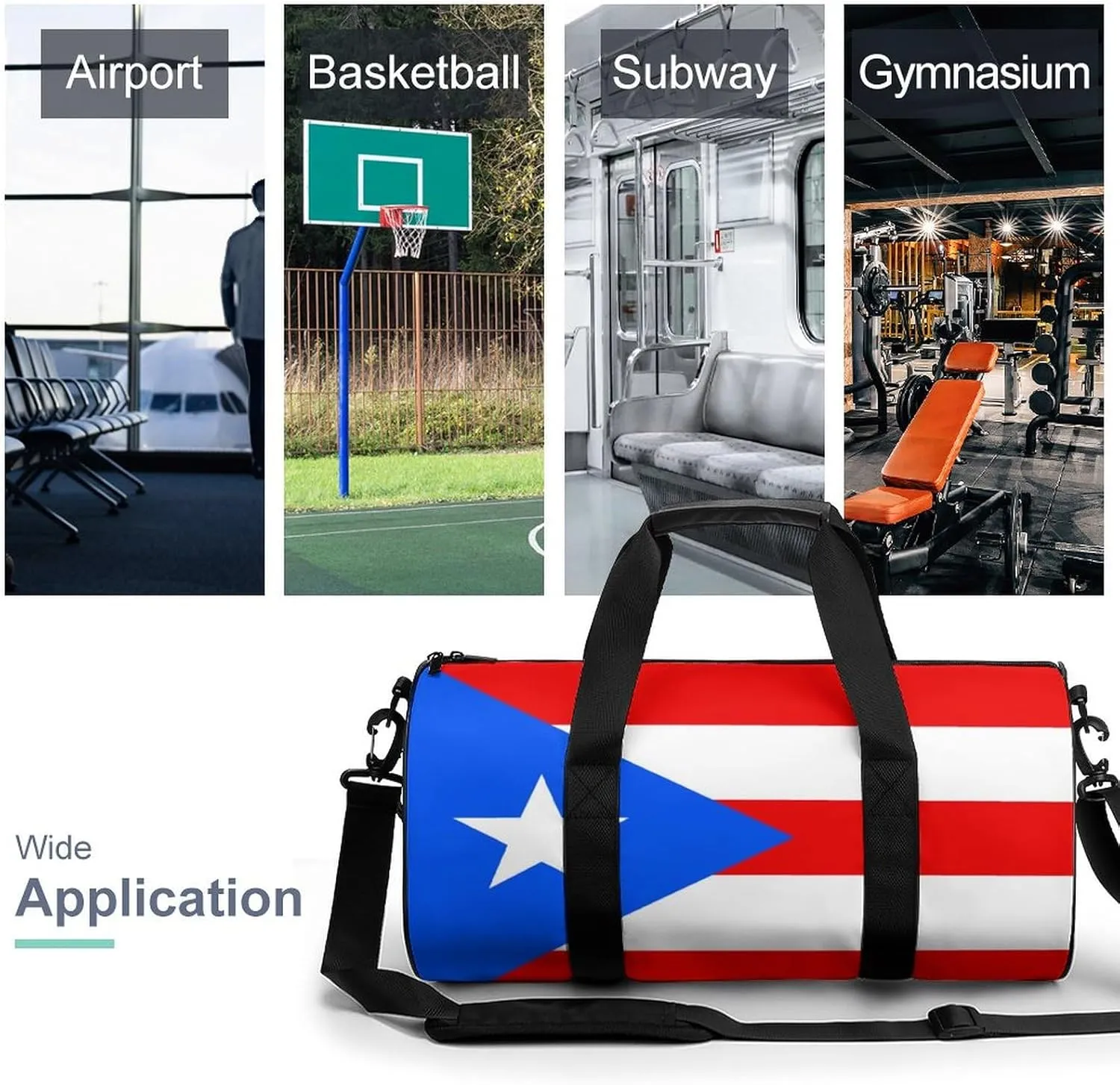 Puerto Rico Flag Sports Duffel Bag for Men Women with Shoe Compartment Gym Weekender Tote