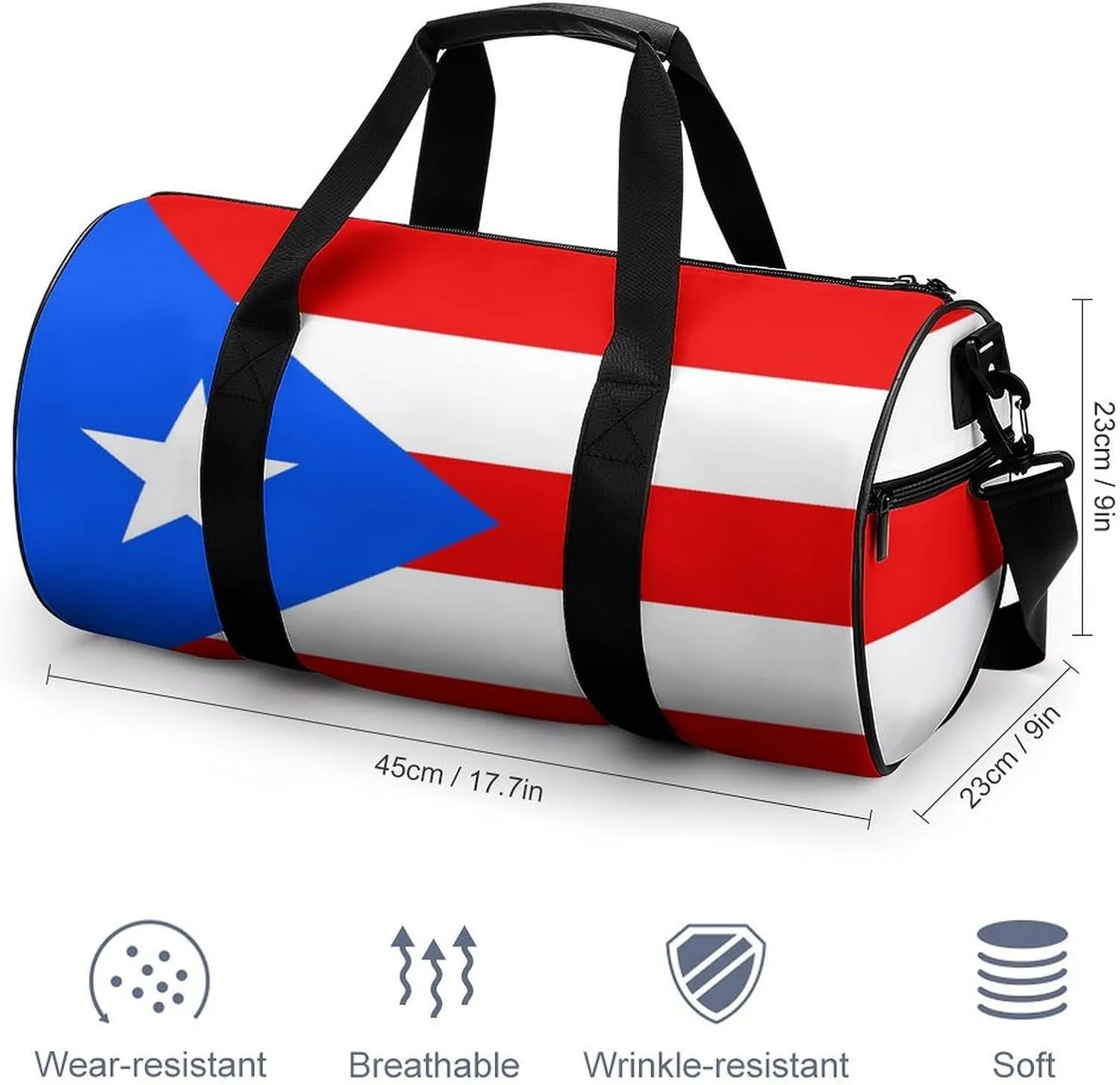 Puerto Rico Flag Sports Duffel Bag for Men Women with Shoe Compartment Gym Weekender Tote
