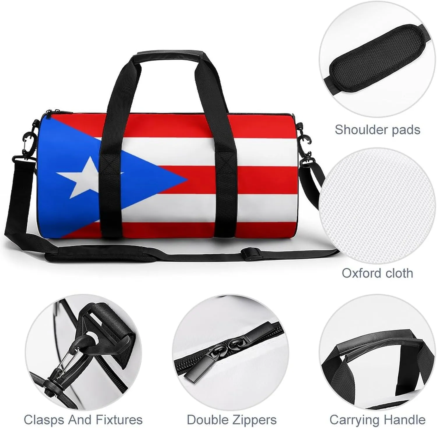 Puerto Rico Flag Sports Duffel Bag for Men Women with Shoe Compartment Gym Weekender Tote