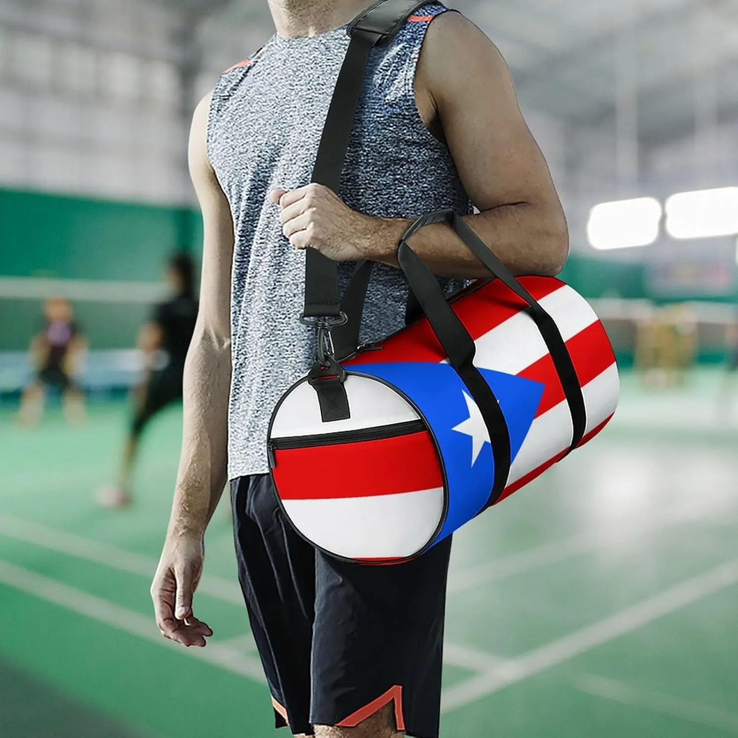 Puerto Rico Flag Sports Duffel Bag for Men Women with Shoe Compartment Gym Weekender Tote