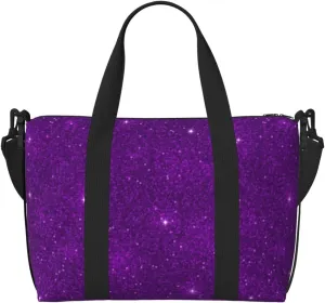 Purple Glitter Sparkles Travel Duffle Bag For Women Men Weekender Overnight Bag Gym Bag For Women, Carry On Airport Bag, Travel Tote Bag With Strap For Gym Travel Business Trips