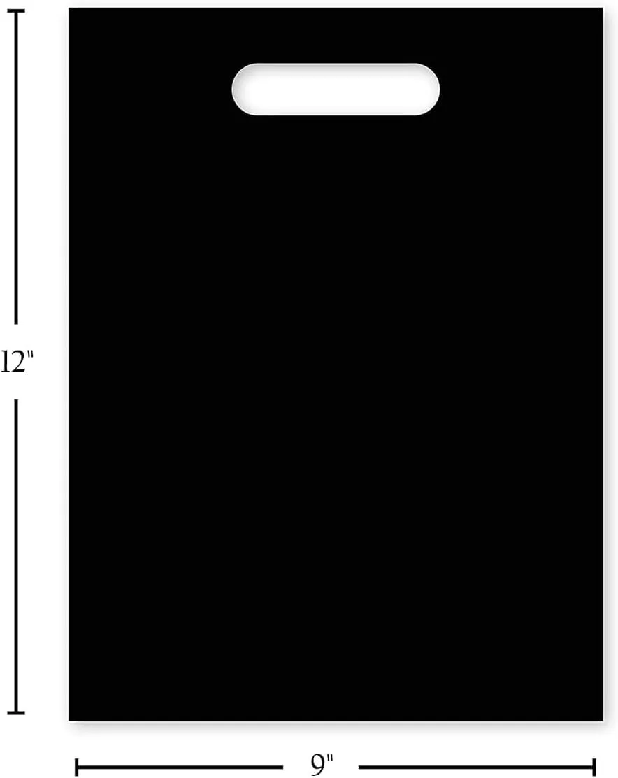 Purple Q Crafts Plastic Bag with Die Cut Handle 9" x 12" Black Plastic Merchandise Bags (200)