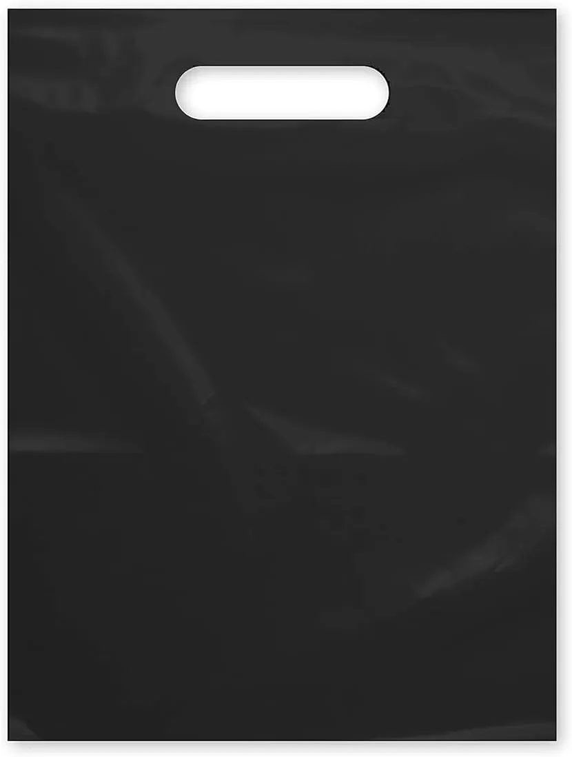 Purple Q Crafts Plastic Bag with Die Cut Handle 9" x 12" Black Plastic Merchandise Bags (200)