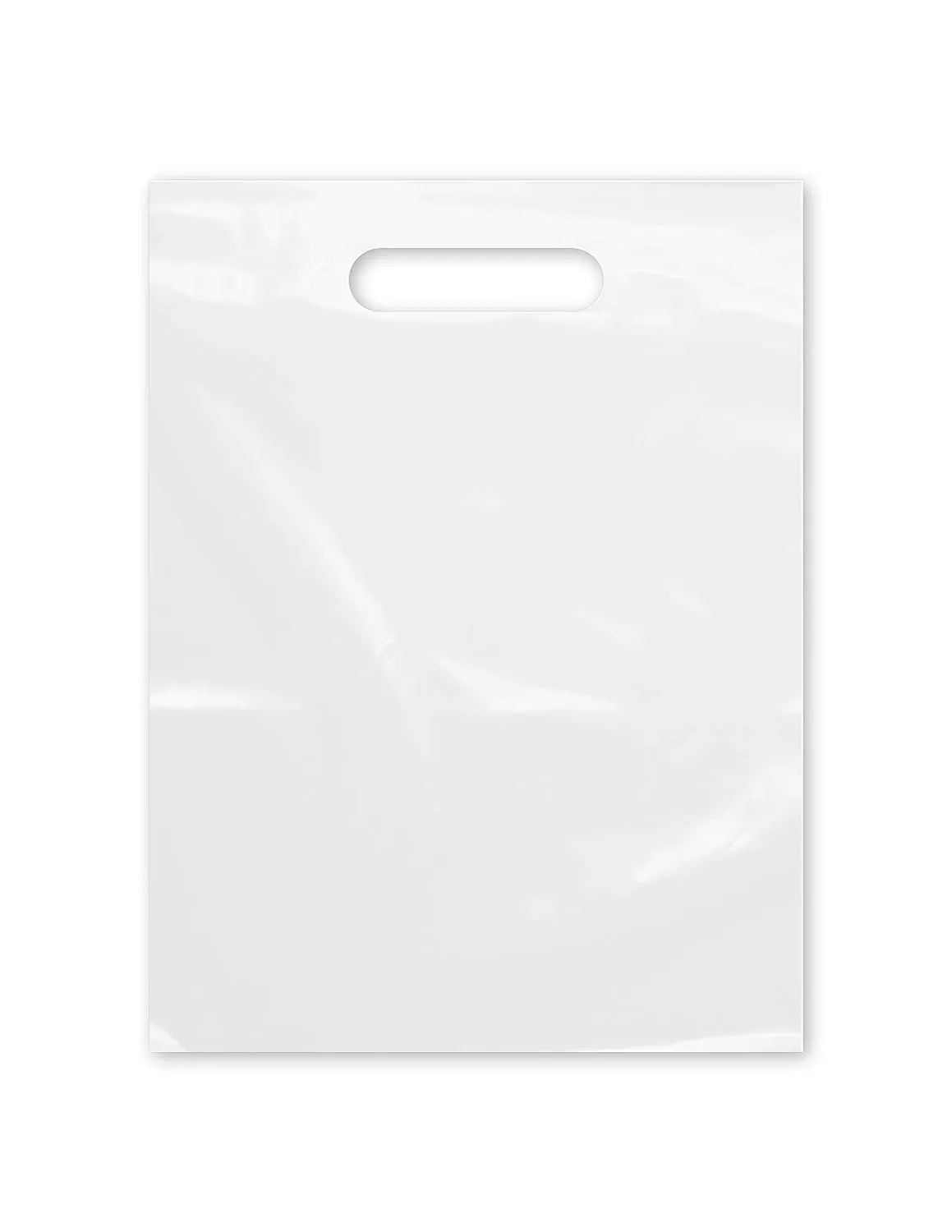Purple Q Crafts Plastic Bag With Die Cut Handle 9" x 12" White Merchandise Bags 200 Pack for Retail, Gifts, Trade Show and More