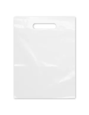Purple Q Crafts Plastic Bag With Die Cut Handle 9" x 12" White Merchandise Bags 200 Pack for Retail, Gifts, Trade Show and More