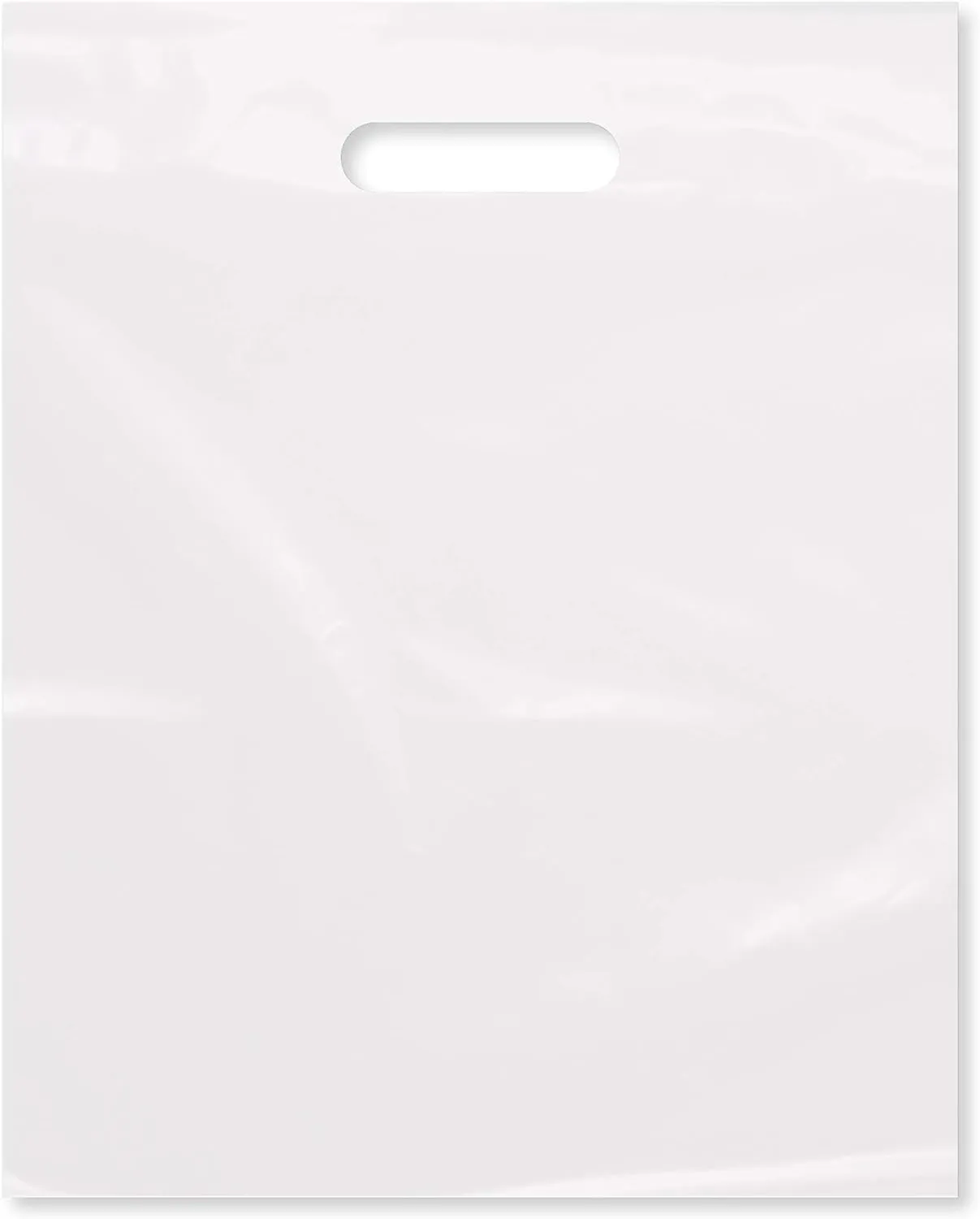 Purple Q Crafts Plastic Bag With Die Cut Handle Bag 12" x 15" White Plastic Merchandise Bags 100 Pack for Retail, Gifts, Trade Show and More