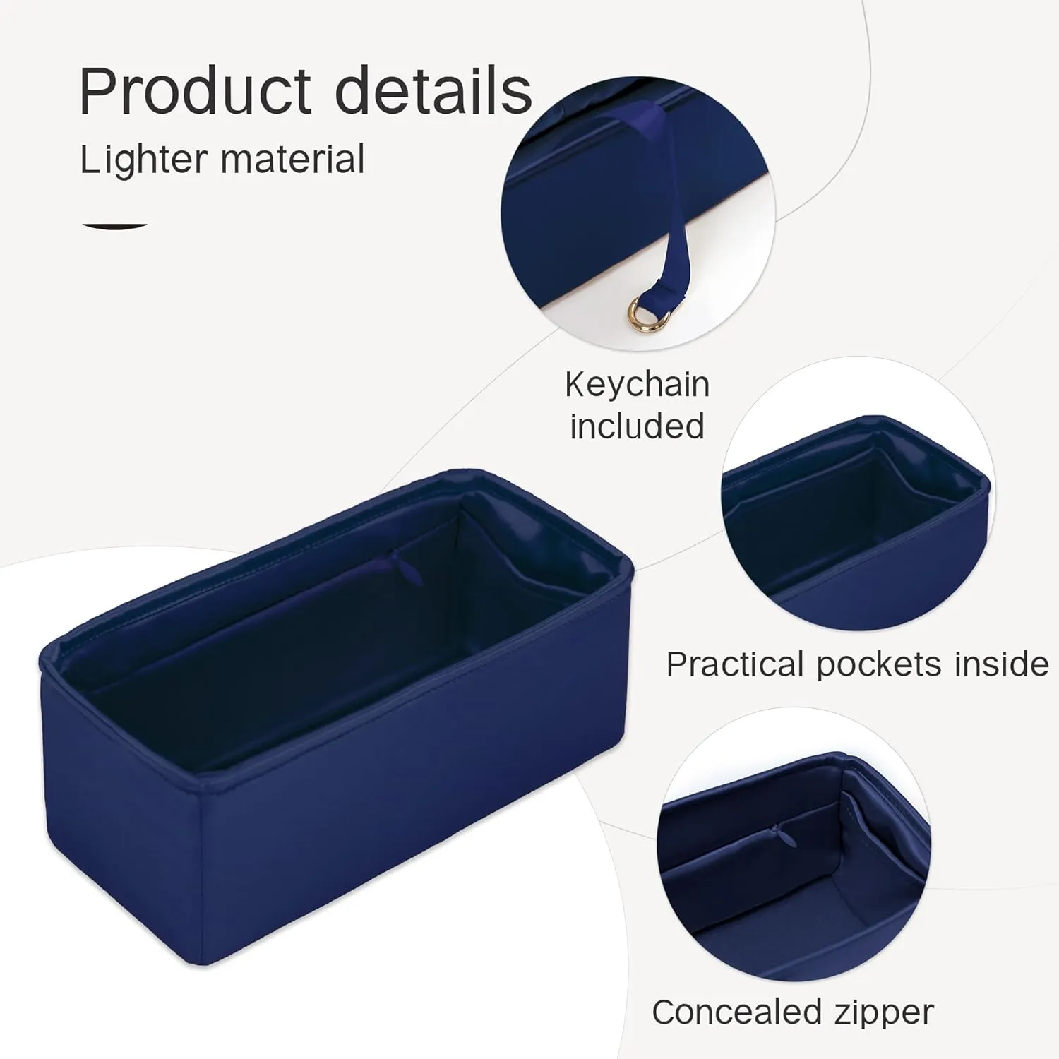 Purse Insert for Birkin 25, Bag Organizer Insert with Zipper Compatible with Hermes Birkin Bags, Lightweight and Silk Touch (BK25 with Zipper, Blue Saphir)