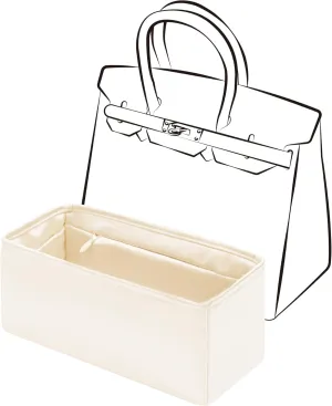 Purse Insert for Birkin 25, Bag Organizer Insert with Zipper Compatible with Hermes Birkin Bags, Lightweight and Silk Touch (BK25 with Zipper, Craie)