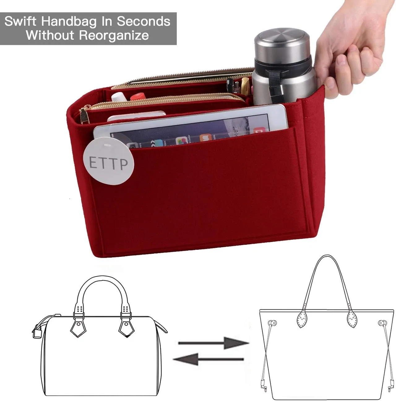 Purse Organizer, Felt Bag Organizer Insert Purse Organizer For LV Speedy, Neverfull, Tote, Handbag,Shaper 5 Sizes