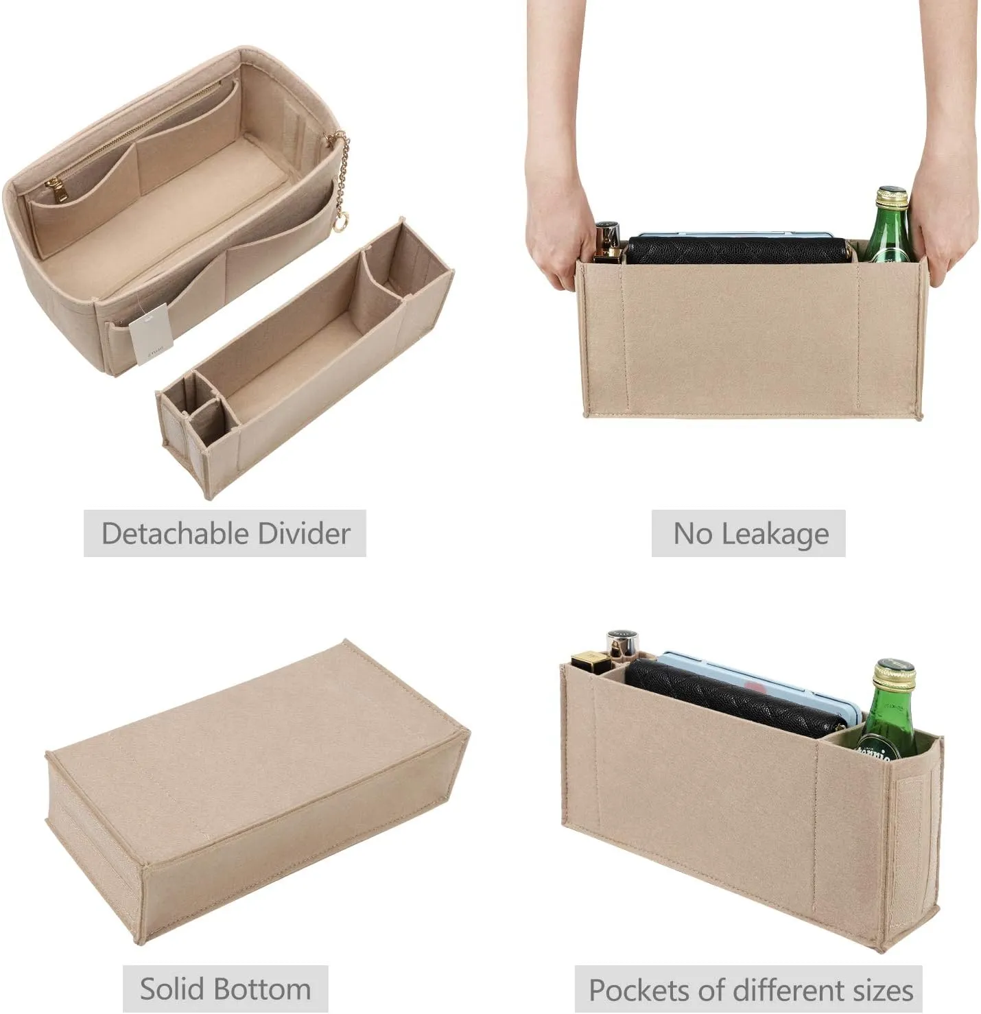 Purse Organizer Insert, Felt Purse Organizer with Zipper and Sewn Bottom Insert, Fit Speedy Neverfull Graceful,6 Sizes