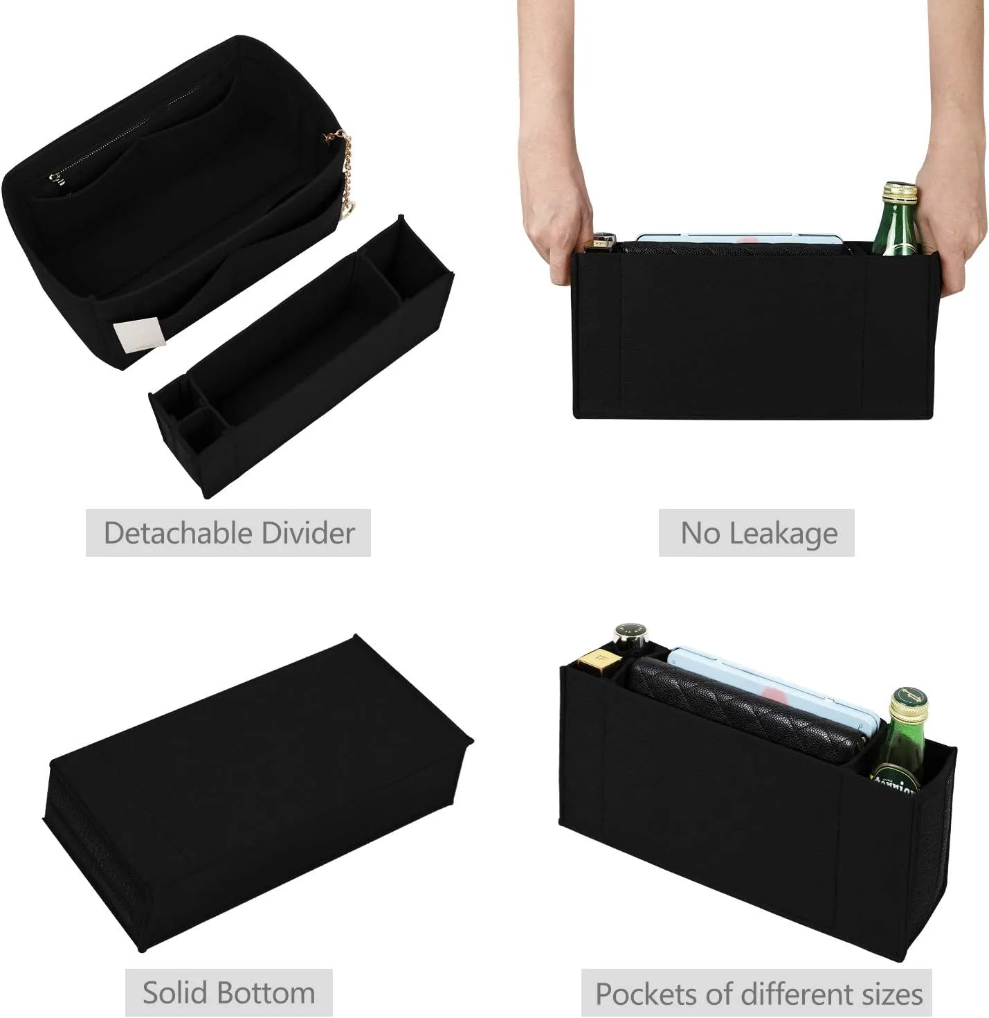 Purse Organizer Insert, Felt Purse Organizer with Zipper and Sewn Bottom Insert, Fit Speedy Neverfull Graceful,6 Sizes