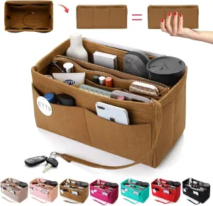 Purse Organizer Insert, Felt Tote Organizer Insert With Metal Zipper, Handbag Organizer For Speedy, Neverfull, Tote, Handbag, 7 Colors 5 Sizes