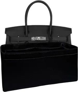 Purse Organizer Insert for Birkin 30, Premium Satin Handbag Organizer, thin, Lightweight, soft, smooth, silky texture, flexible, Gift for Women, (Black PB30)
