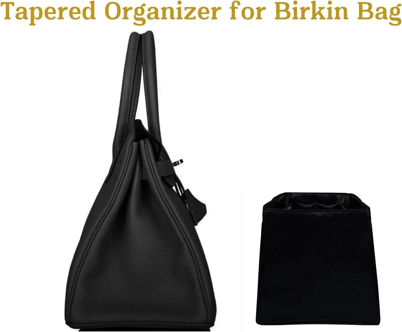 Purse Organizer Insert for Birkin 30, Premium Satin Handbag Organizer, thin, Lightweight, soft, smooth, silky texture, flexible, Gift for Women, (Black PB30)