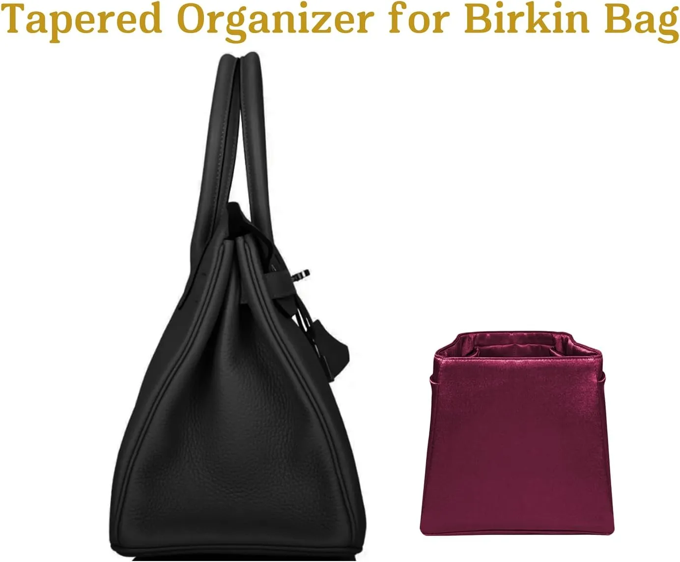 Purse Organizer Insert for Birkin 30, Premium Satin Handbag Organizer, thin, Lightweight, soft, smooth, silky texture, flexible, Gift for Women, (Burgundy PB30)