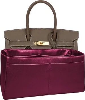 Purse Organizer Insert for Birkin 30, Premium Satin Handbag Organizer, thin, Lightweight, soft, smooth, silky texture, flexible, Gift for Women, (Burgundy PB30)