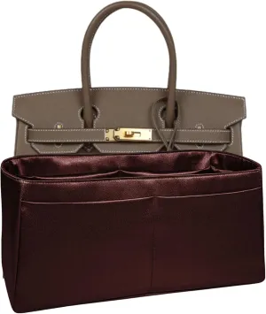 Purse Organizer Insert for Birkin 30, Premium Satin Handbag Organizer, thin, Lightweight, soft, smooth, silky texture, flexible, Gift for Women, (Dark Chocolate PB30)