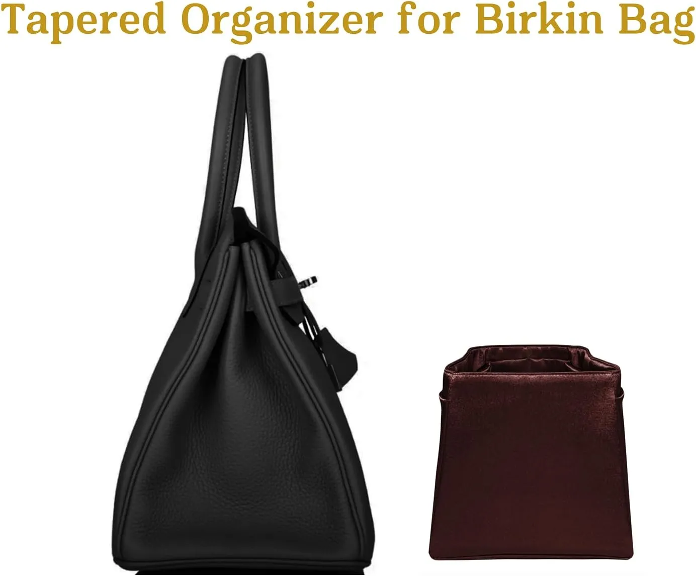 Purse Organizer Insert for Birkin 30, Premium Satin Handbag Organizer, thin, Lightweight, soft, smooth, silky texture, flexible, Gift for Women, (Dark Chocolate PB30)