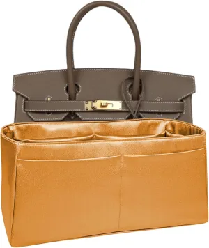 Purse Organizer Insert for Birkin 30, Premium Satin Handbag Organizer, thin, Lightweight, soft, smooth, silky texture, flexible, Gift for Women, (Gold PB30)