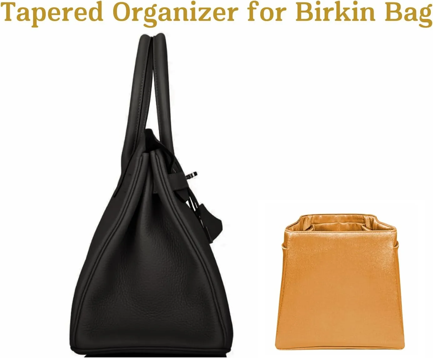 Purse Organizer Insert for Birkin 30, Premium Satin Handbag Organizer, thin, Lightweight, soft, smooth, silky texture, flexible, Gift for Women, (Gold PB30)