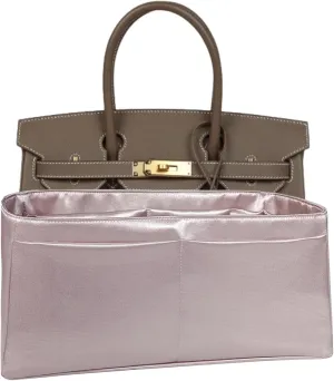 Purse Organizer Insert for Birkin 30, Premium Satin Handbag Organizer, thin, Lightweight, soft, smooth, silky texture, flexible, Gift for Women, (Pink Beige PB30)