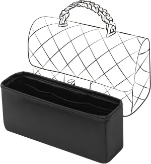 Purse Organizer Insert for Handbags, Silk Bag Organizer for Luxury Tote & Purse, Tote Bag,Silky Smooth, Bag Organizer Compatible with Chanel 23A CF mini handle 24(Handle 24,Black)