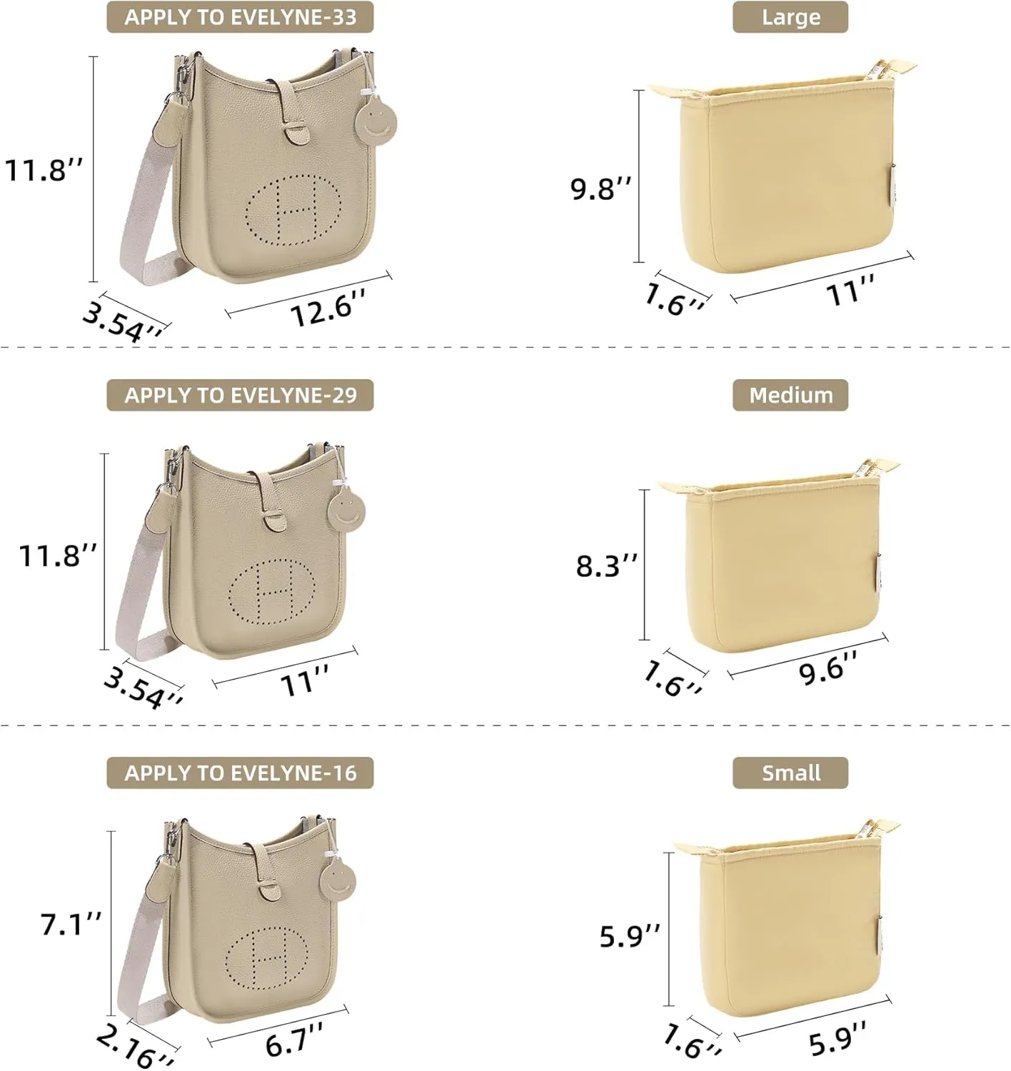 Purse Organizer Insert for Hermes Evelyne 29 PM, Mini Evelyne Bag Insert with Zipper,Nylon Inner Liner Organizer with Multi-pockets,Keep Bag Shape and Clean