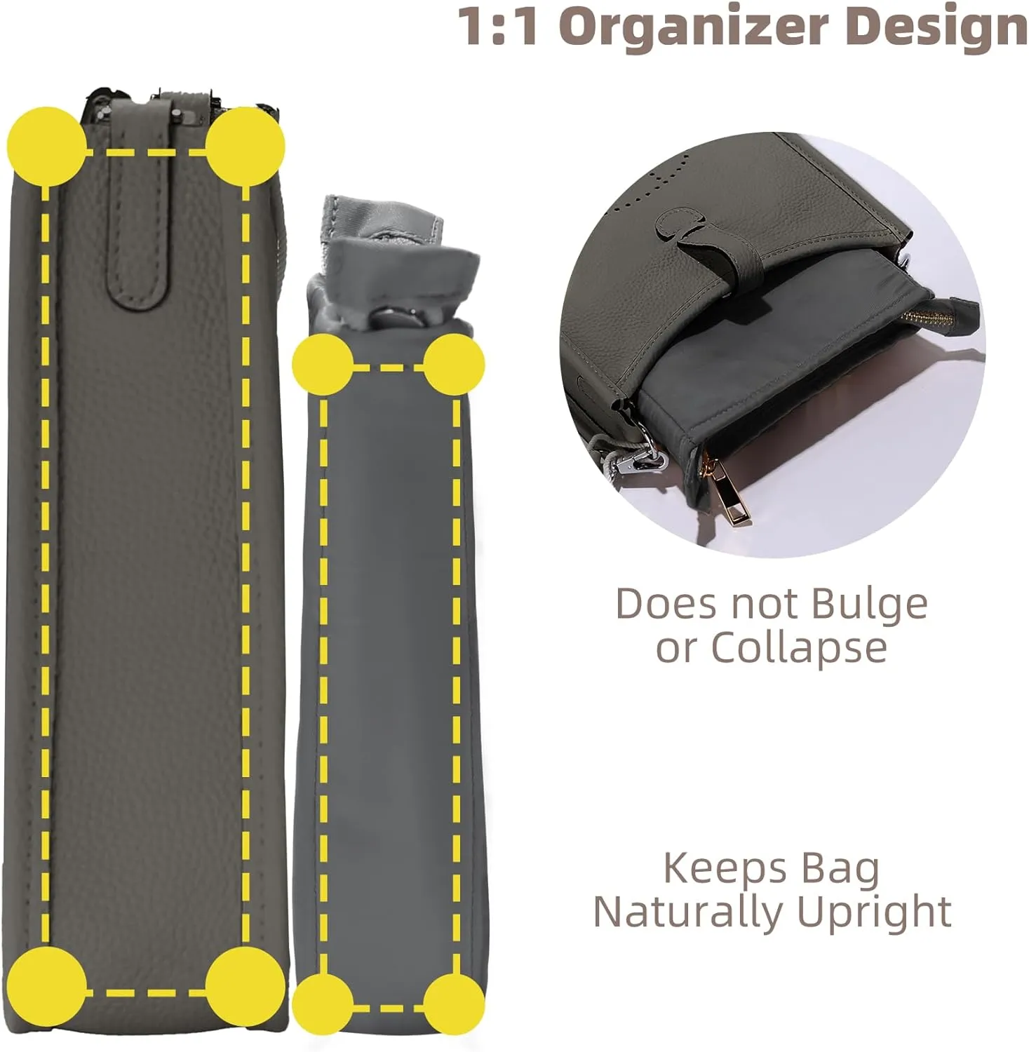 Purse Organizer Insert for Hermes Evelyne 33 GM, Mini Evelyne Bag Insert with Zipper,Nylon Inner Liner Organizer with Multi-pockets,Keep Bag Shape and Clean