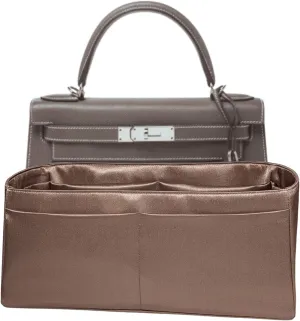 Purse Organizer Insert for Kelly 28 Sellier, Premium Satin Handbag Organizer, thin, Lightweight, soft, smooth, silky texture, flexible, Gift for Women, (Etoupe PKS28)