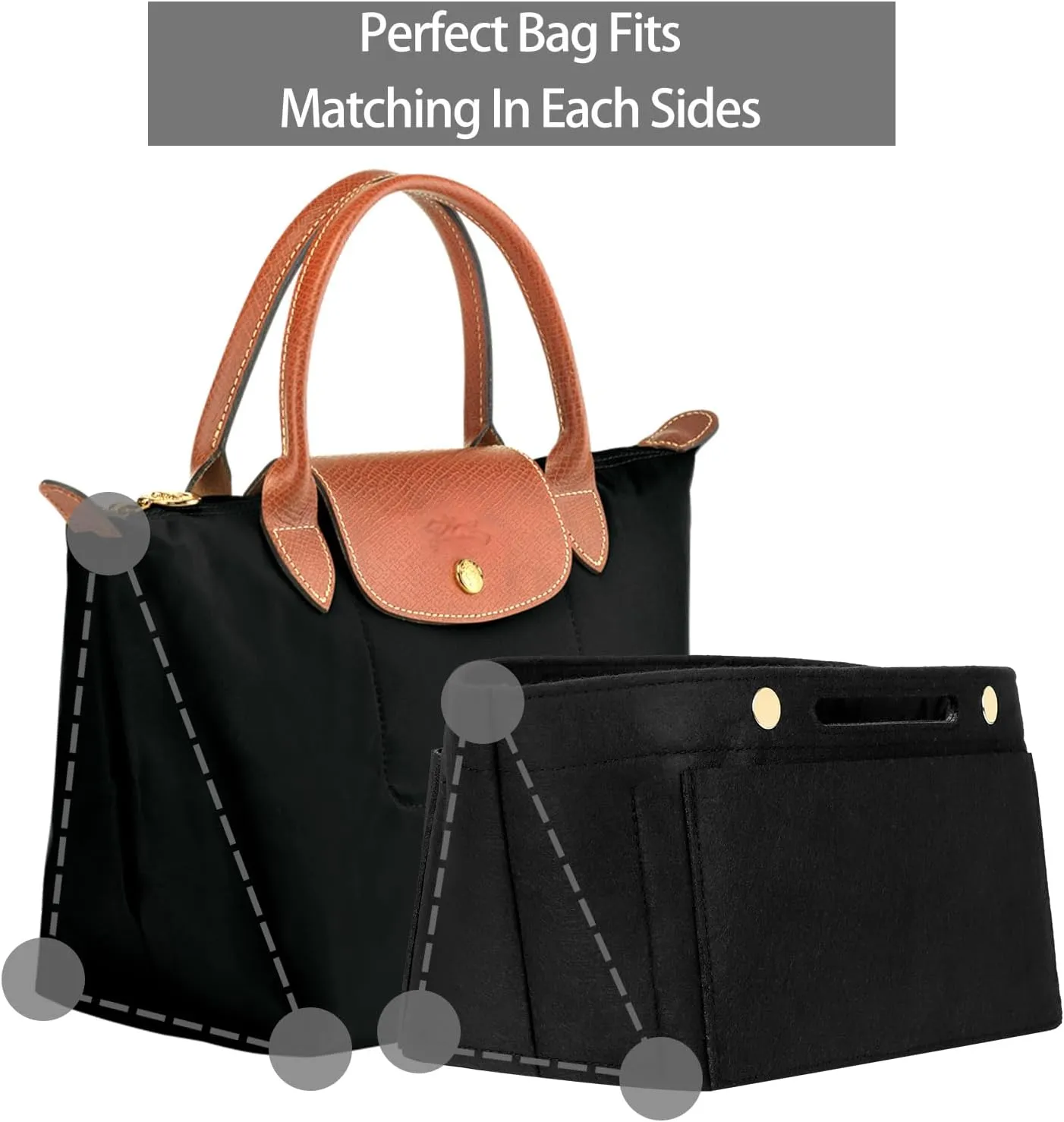Purse Organizer Insert for le pliage Tote，Handbag Organizer Compatible with le pliage Shoulder Bag Large/Small,LE PLIAGE Top Handle Small/Medium (Black, Medium)