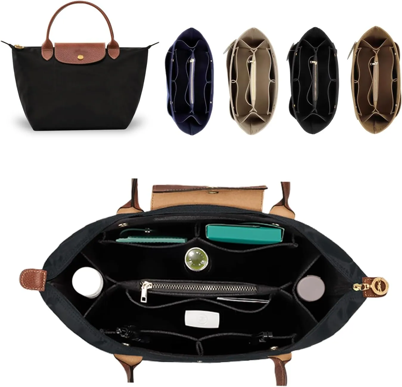 Purse Organizer Insert for le pliage Tote，Handbag Organizer Compatible with le pliage Shoulder Bag Large/Small,LE PLIAGE Top Handle Small/Medium (Black, Medium)