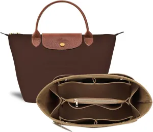 Purse Organizer Insert for le pliage Tote，Handbag Organizer Compatible with le pliage Shoulder Bag Large/Small,LE PLIAGE Top Handle Small/Medium (Lighting Coffee, Medium)