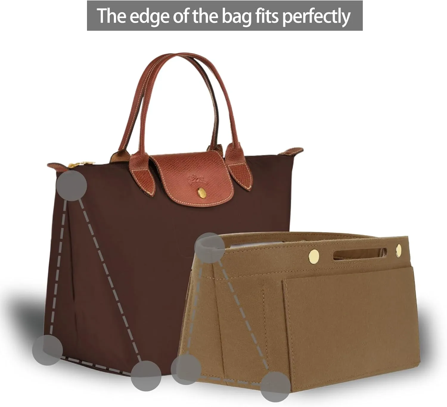 Purse Organizer Insert for le pliage Tote，Handbag Organizer Compatible with le pliage Shoulder Bag Large/Small,LE PLIAGE Top Handle Small/Medium (Lighting Coffee, Medium)