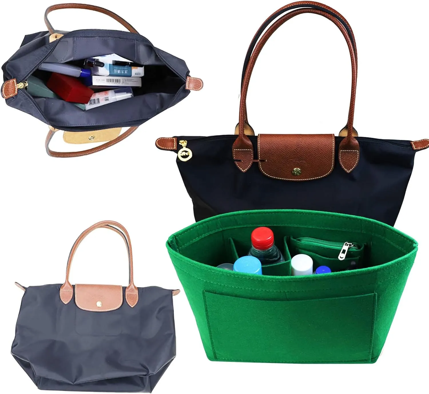 Purse Organizer Insert for Longchamp Le Pliage Neo(Large) Handbags Insert Organizer 1012green-L