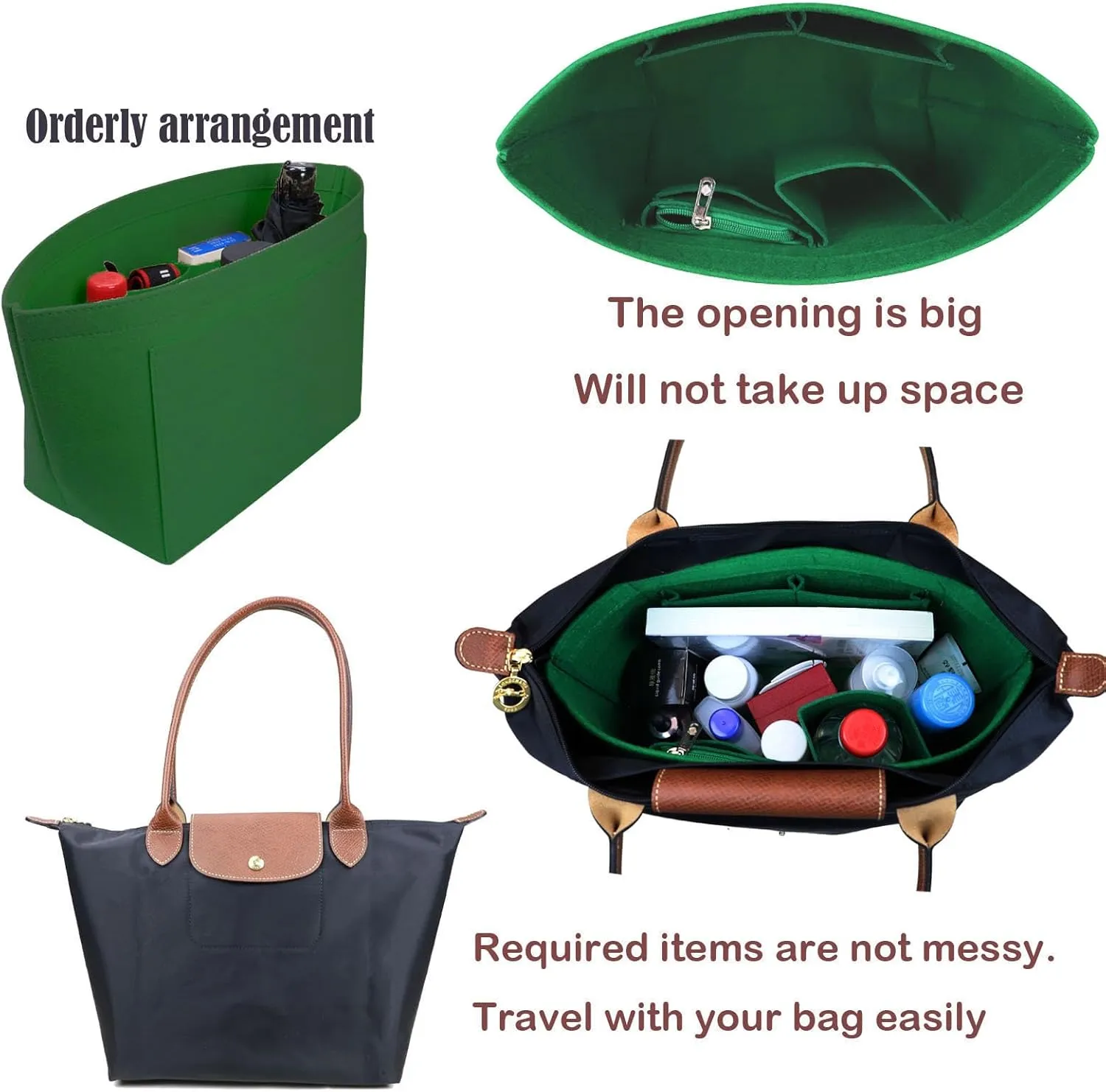 Purse Organizer Insert for Longchamp Le Pliage Neo(Large) Handbags Insert Organizer 1012green-L