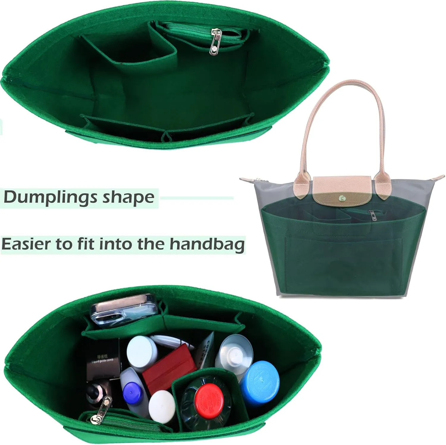 Purse Organizer Insert for Longchamp Le Pliage Neo(Large) Handbags Insert Organizer 1012green-L