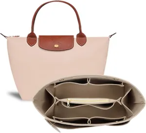 Purse Organizer Insert for Tote, Handbag Organizer Compatible with Shoulder Bag Large/Small, LE PLIAGE Top Handle Small/Medium (Beige, Medium)