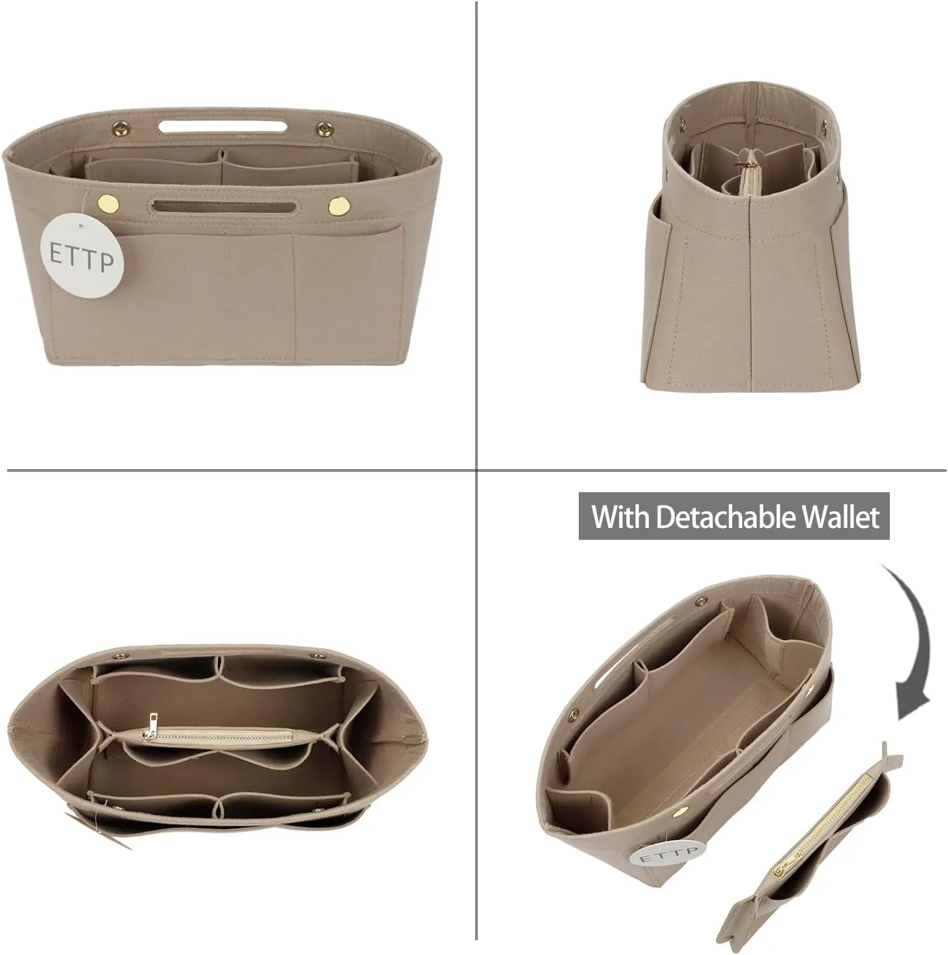 Purse Organizer Insert for Tote, Handbag Organizer Compatible with Shoulder Bag Large/Small, LE PLIAGE Top Handle Small/Medium (Beige, Medium)