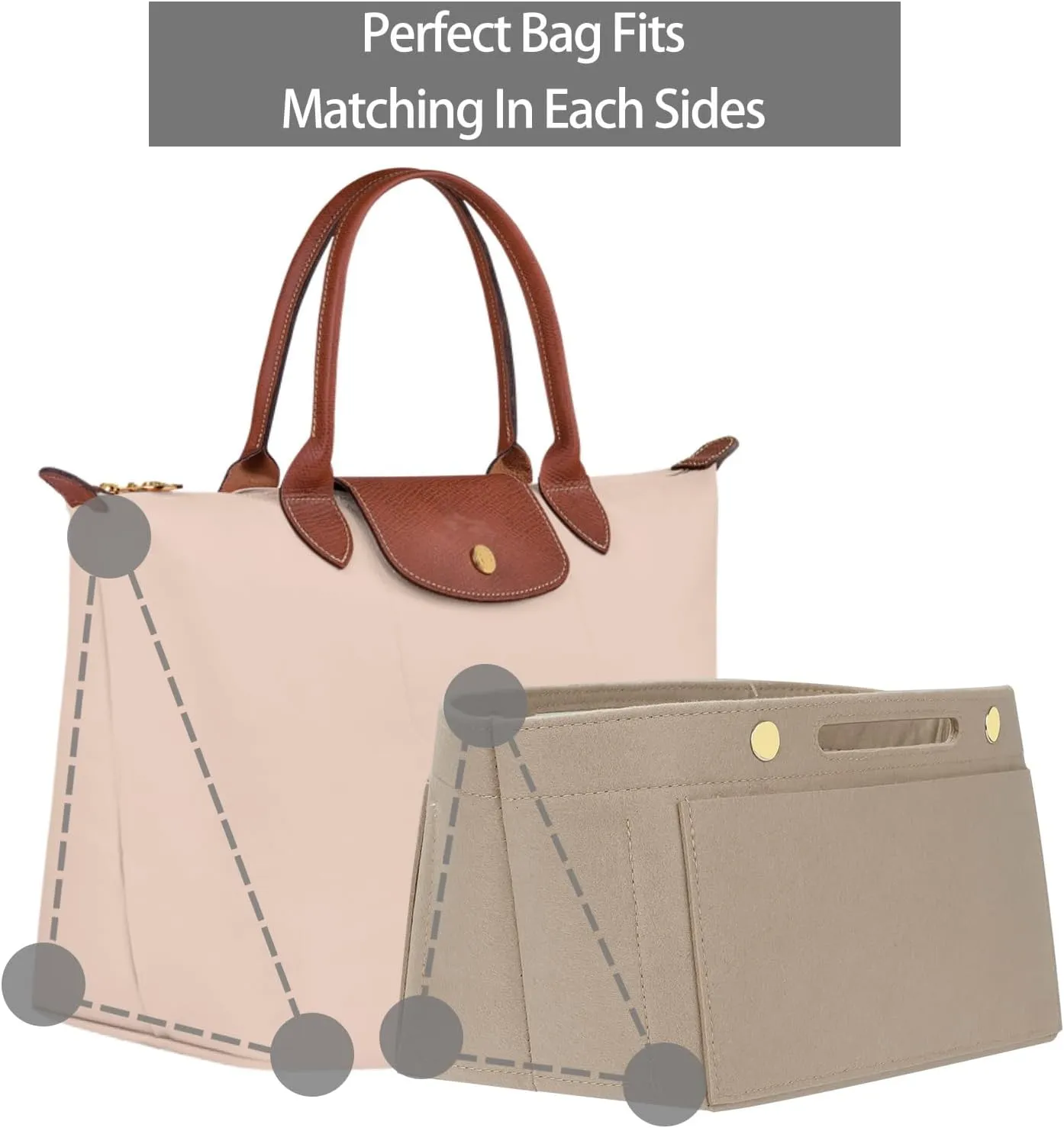 Purse Organizer Insert for Tote, Handbag Organizer Compatible with Shoulder Bag Large/Small, LE PLIAGE Top Handle Small/Medium (Beige, Medium)