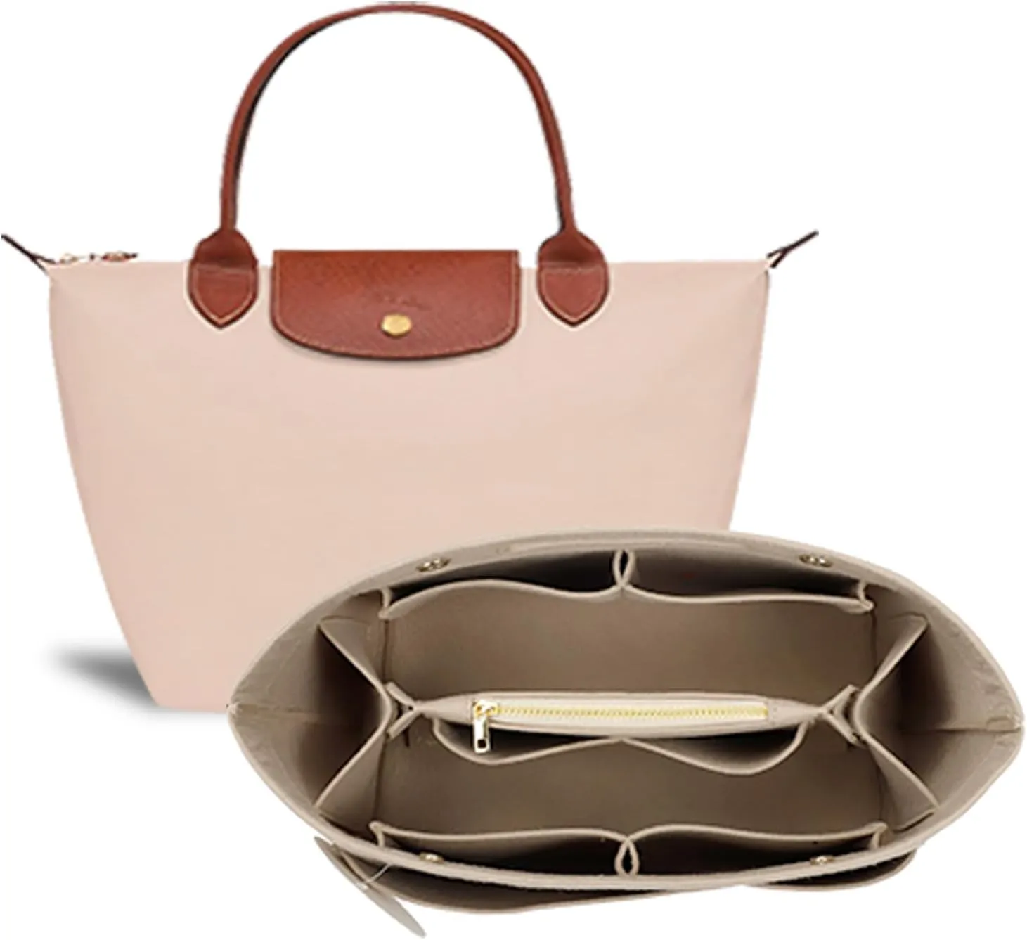 Purse Organizer Insert for Tote, Handbag Organizer Compatible with Shoulder Bag Large/Small, LE PLIAGE Top Handle Small/Medium (Beige, Medium)