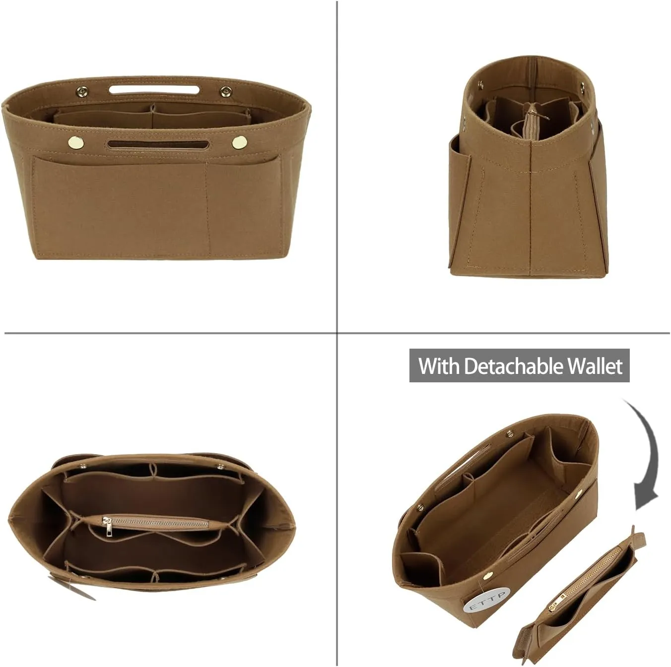 Purse Organizer Insert for Tote, Handbag Organizer Compatible with Shoulder Bag Large/Small, LE PLIAGE Top Handle Small/Medium (Lighting Coffee, Large)