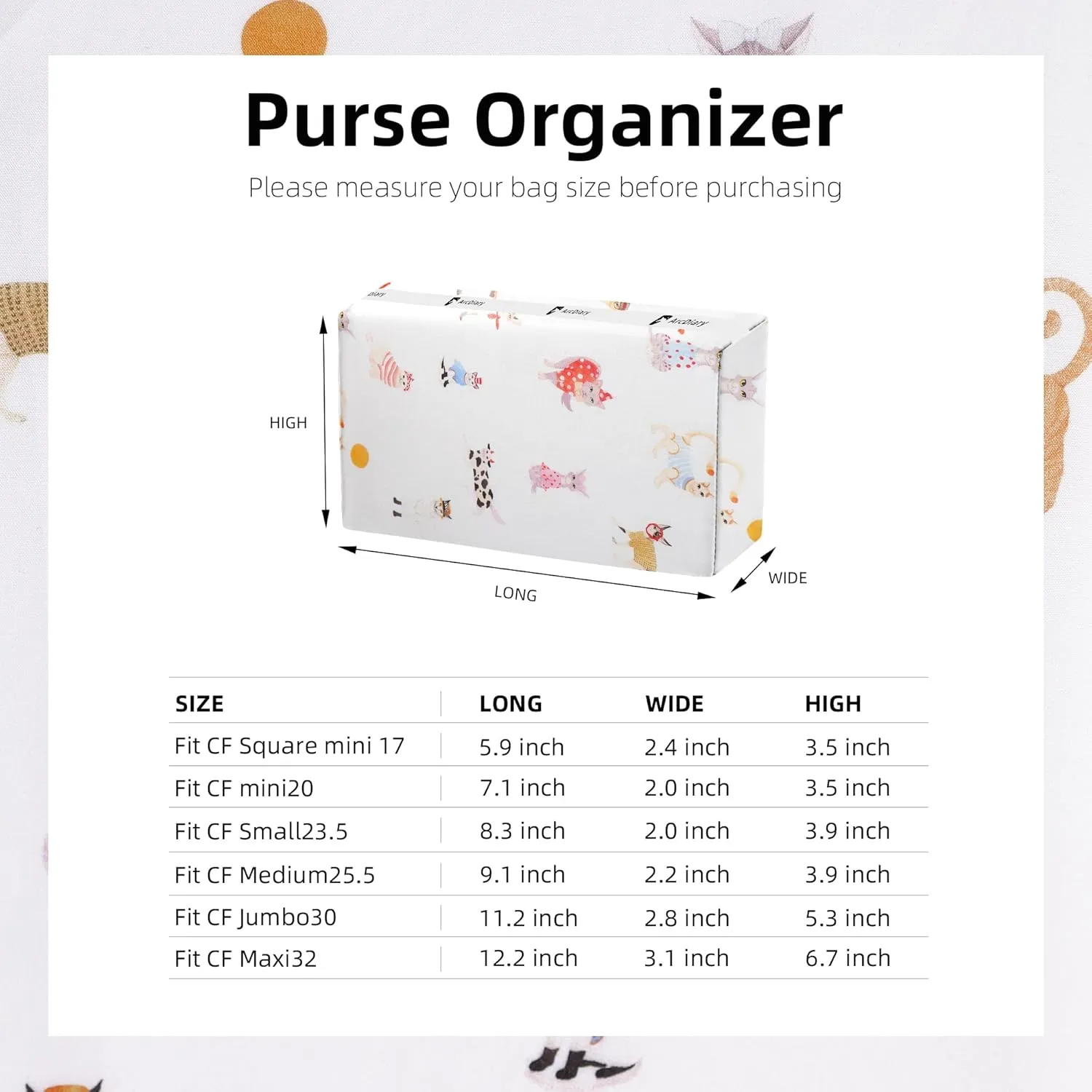 Purse Pillow Insert for Chanel Classic Flap Bags, Memory Foam Bag Pillow, Luxury Handbag Tote Shaper, Keep Bag in Shape (CF Small 23.5, Cat Paradise)