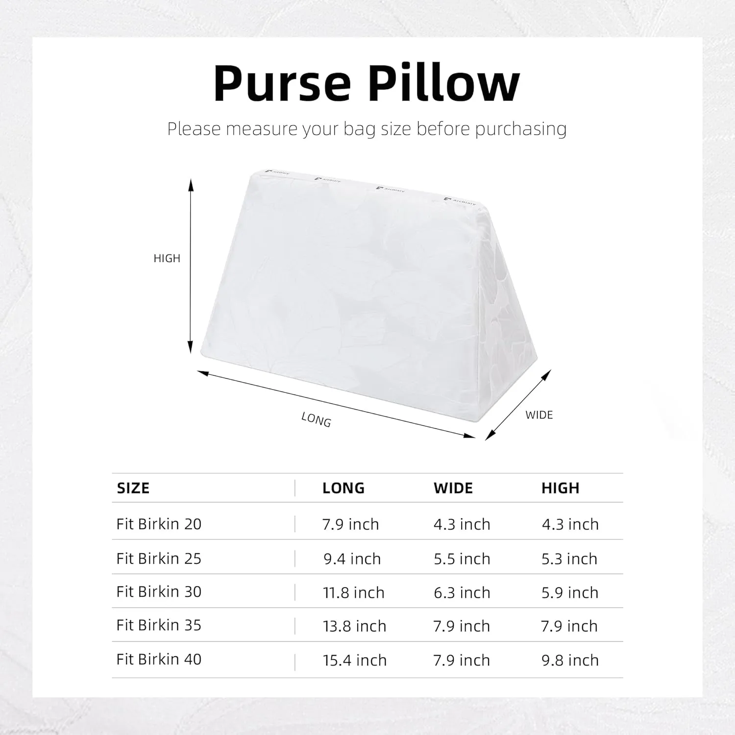 Purse Pillow Shaper Insert for Birkin Bags, Memory Foam, Birkin 25 Bag Pillow Handbag Shaper, Keep Bag in Shape (BK25,Snowflake)