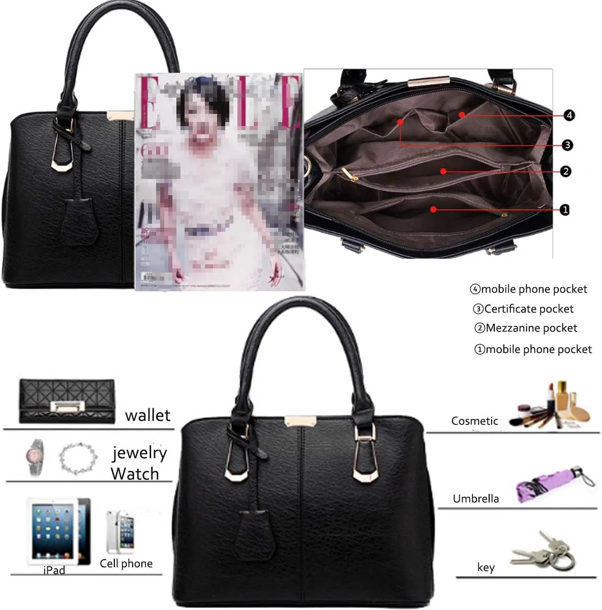 Purses and Handbags for Women Fashion Messenger Bag Ladies PU Leather Top Handle Satchel Shoulder Tote Bags
