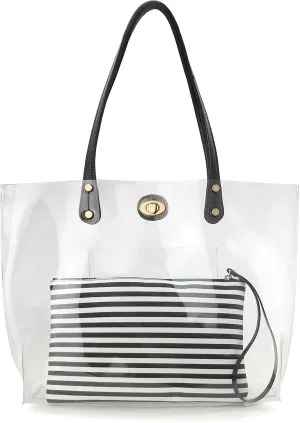 PVC Clear Women’s Tote With Striped Zipper Clutch Weekender Shoulder Handbag