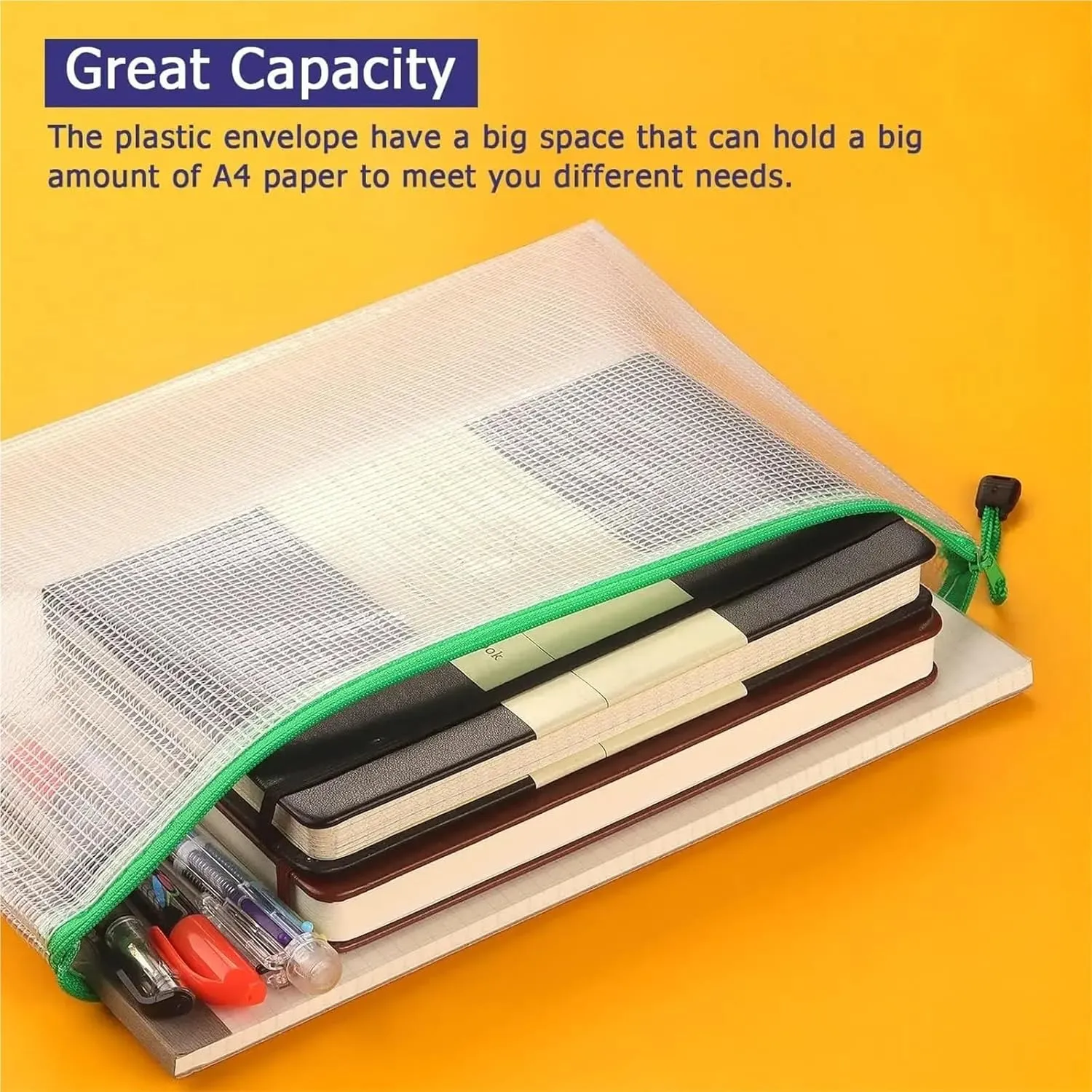 PVC Stationery Storage Bag Folder File Mesh Zipper Pouch A4 A5 A6 A3 Document Bag File Folders School Office Supplies Organizer Ideal for Storing Small Items for Everyday Use(S-A5)