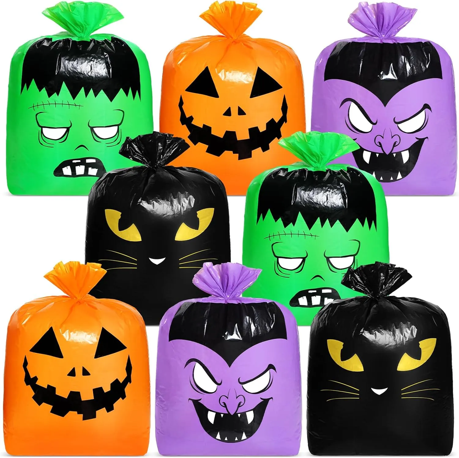 Qilery 8 Pcs Large Pumpkin Leaf Bags Plastic Lawn Bags - Twist Ties for Fall, Garden and Outdoor Party Decorations