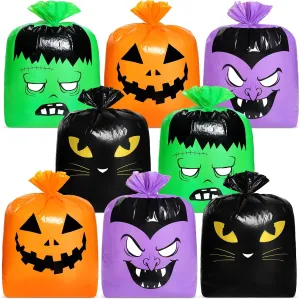 Qilery 8 Pcs Large Pumpkin Leaf Bags Plastic Lawn Bags - Twist Ties for Fall, Garden and Outdoor Party Decorations