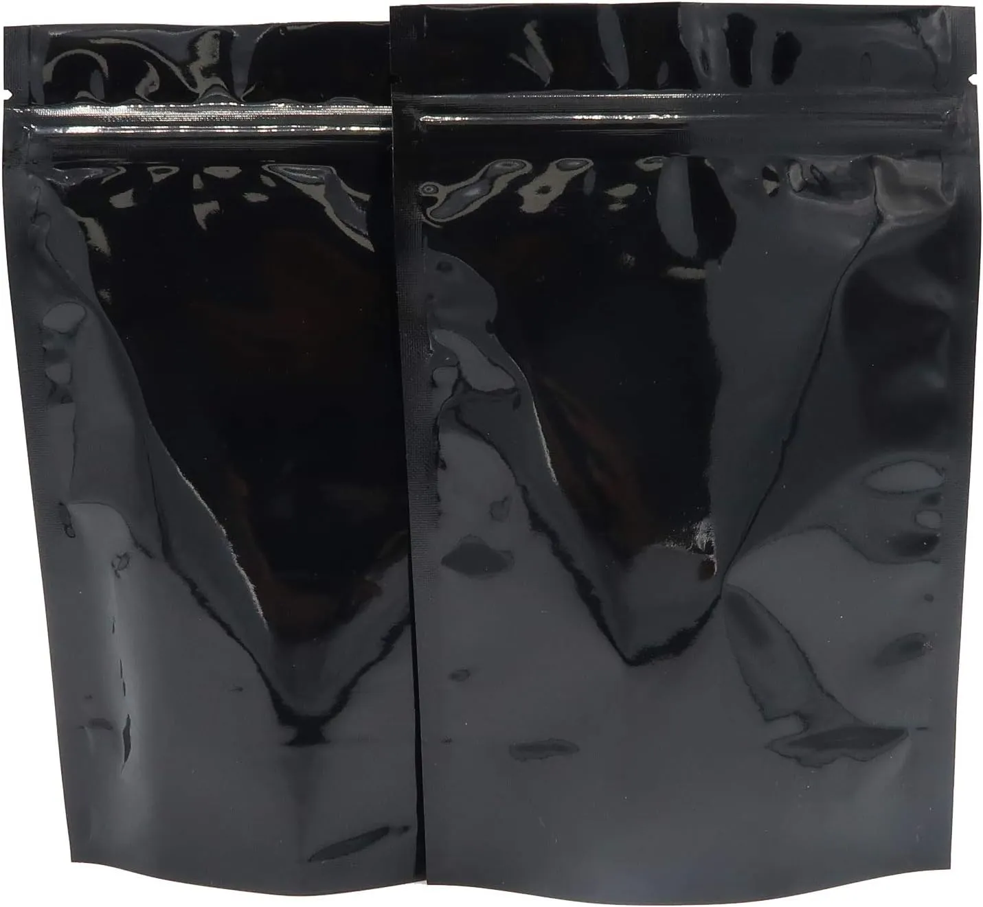 QQ Studio Pack of 100 Matte/Glossy Color Stand-Up Foil Resealable Zipper Pouches (4.7" x 7.1", Glossy Black)