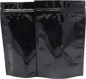 QQ Studio Pack of 100 Matte/Glossy Color Stand-Up Foil Resealable Zipper Pouches (4.7" x 7.1", Glossy Black)